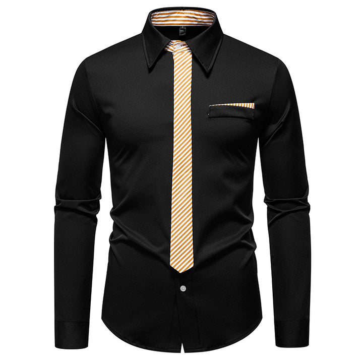 Herren Slim-Fit Businesshemd mit integrierter Krawatten-Optik und Brusttasche Echo Archiv