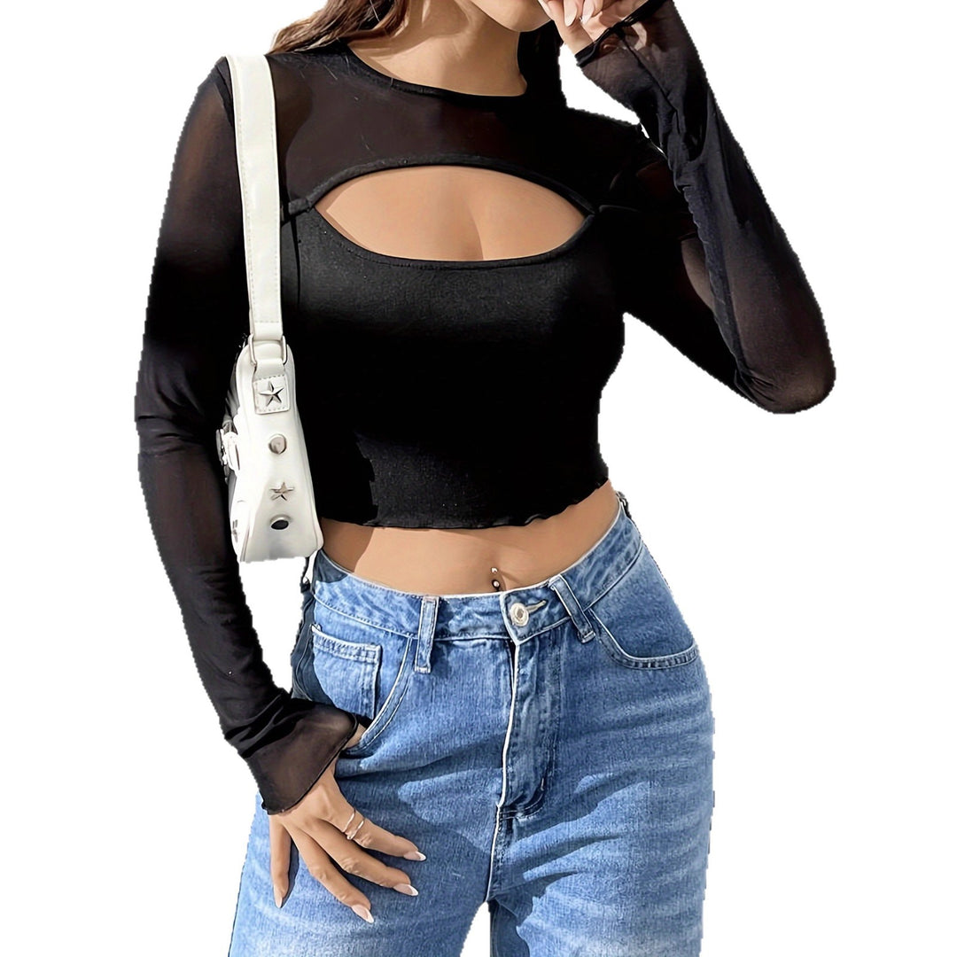 Damen nan Lagen-Crop-Top mit Brust-Cut-Out, Bustier-Innenlage und transparenten Langärmeln Echo Archiv