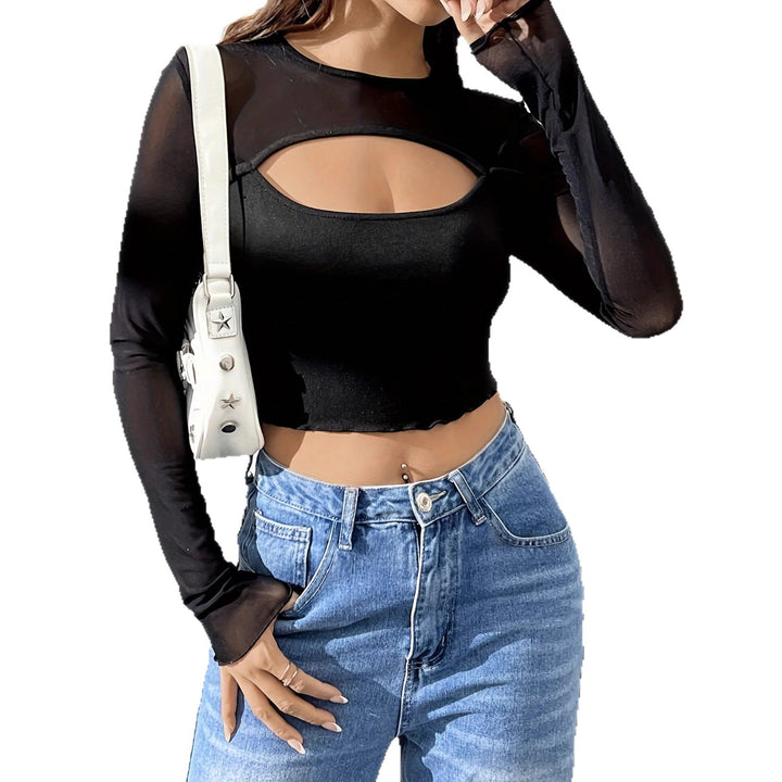Damen nan Lagen-Crop-Top mit Brust-Cut-Out, Bustier-Innenlage und transparenten Langärmeln Echo Archiv