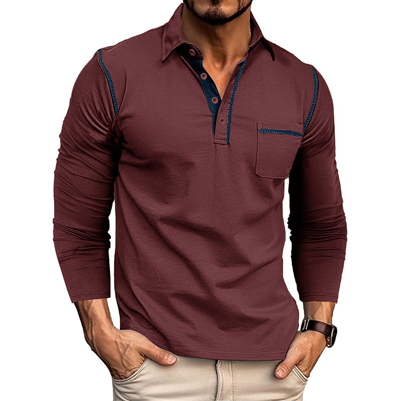Herren Langarm-Poloshirt mit modischen Kontrastnähte und Brusttasche Echoarchiv