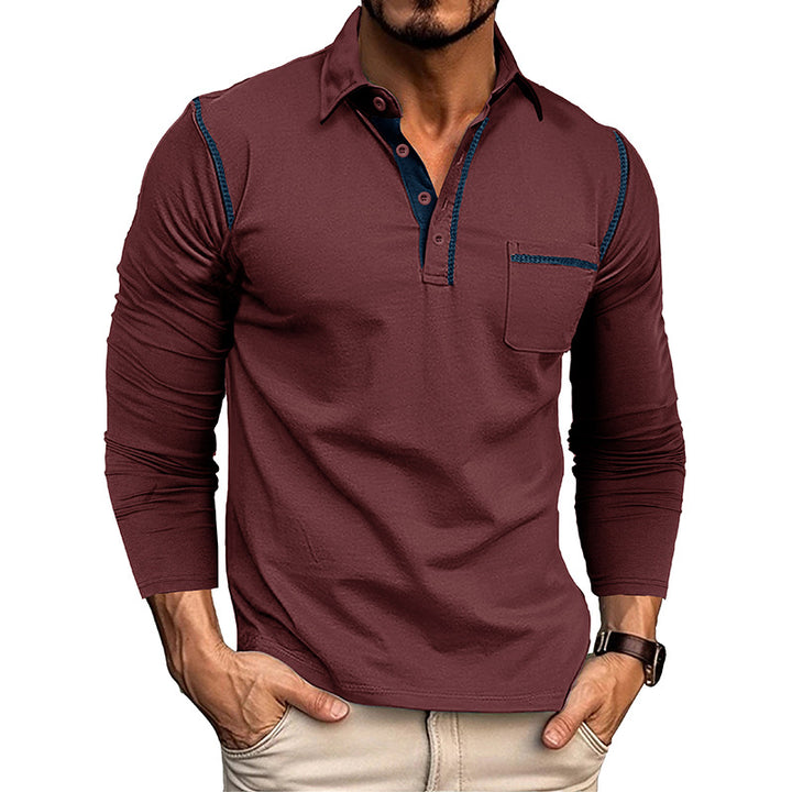 Herren Langarm-Poloshirt mit modischen Kontrastnähte und Brusttasche Echoarchiv