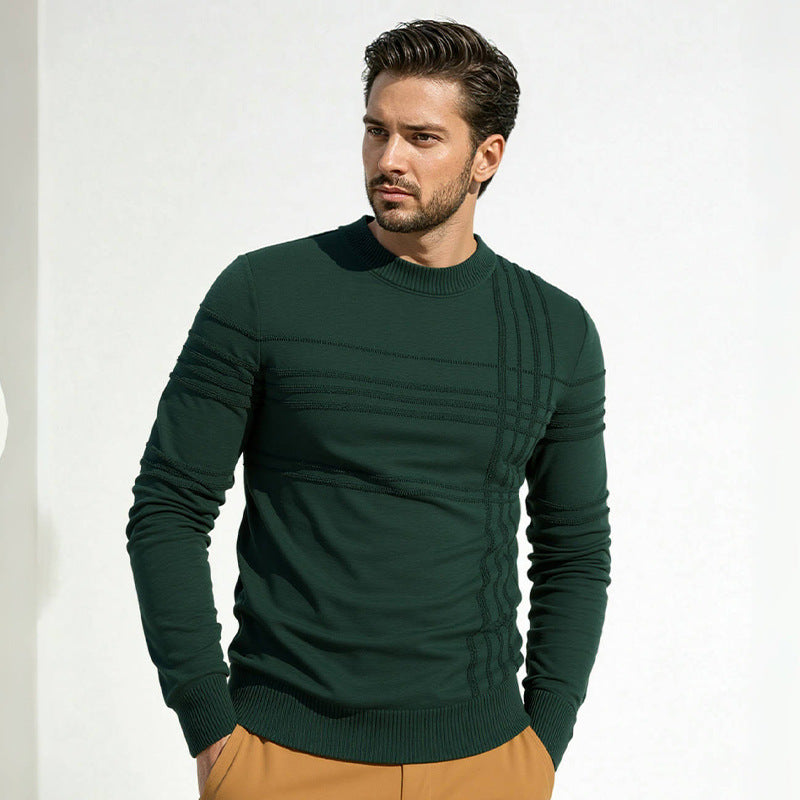 Herren Strukturierter Feinstrickpullover mit Rundhalsausschnitt und dekorativen Streifen-Reliefnähten Echo Archiv