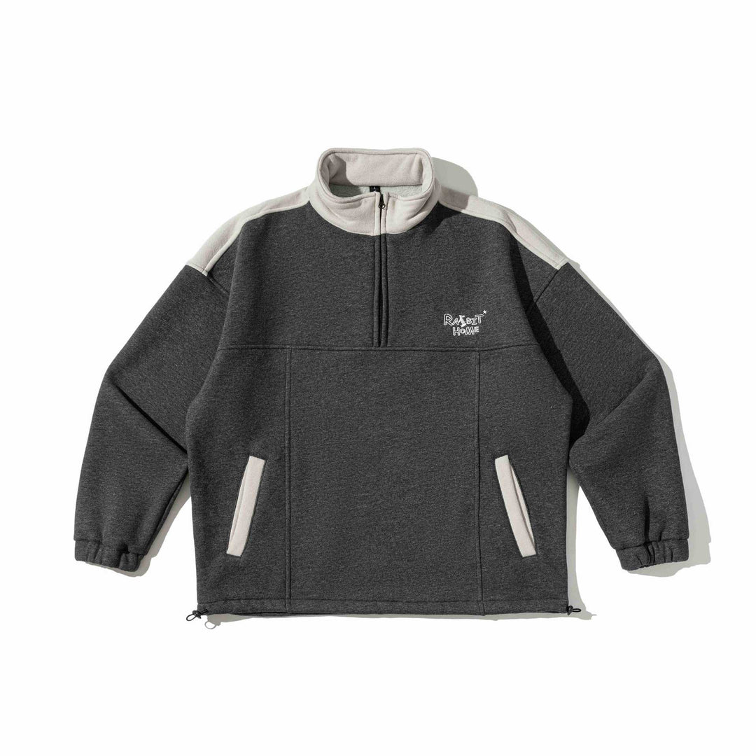 Unisex Halbzip-Sweatshirt im Oversize-Boxy-Schnitt mit hohem Stehkragen und Kängurutasche Echoarchiv