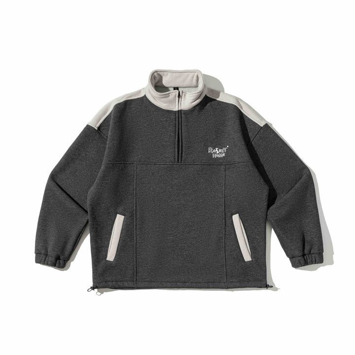 Unisex Halbzip-Sweatshirt im Oversize-Boxy-Schnitt mit hohem Stehkragen und Kängurutasche Echoarchiv