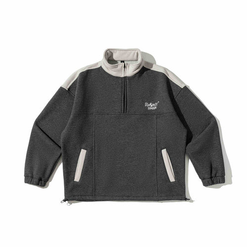 Unisex Halbzip-Sweatshirt im Oversize-Boxy-Schnitt mit hohem Stehkragen und Kängurutasche Echoarchiv