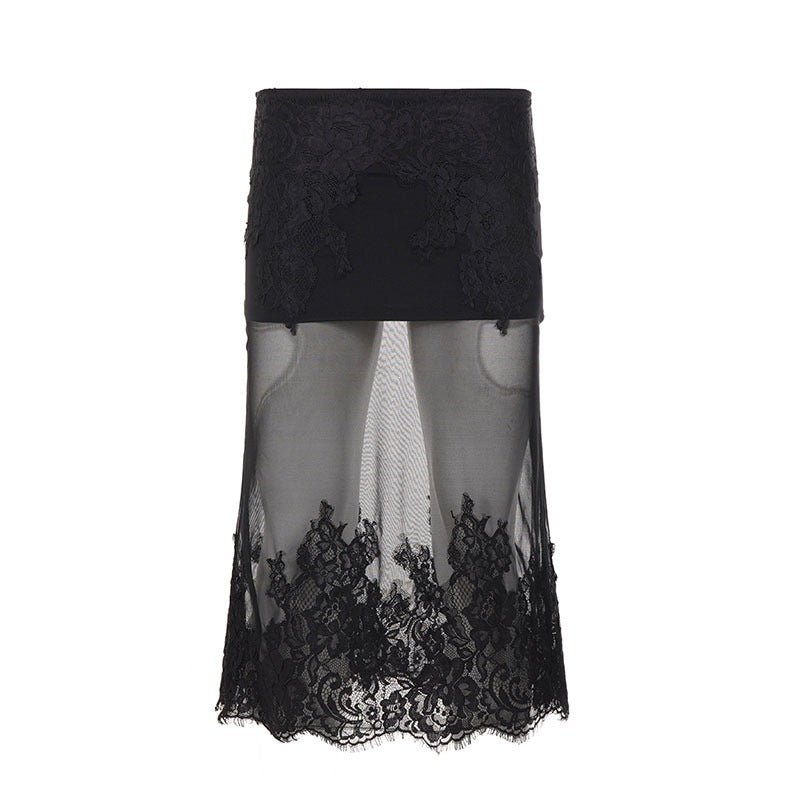Damen Spitzenrock mit transparentem Unterkleid und verzierten Rüschen Echo Archiv