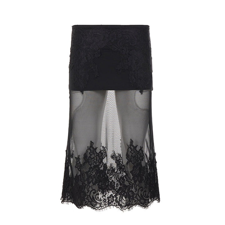 Damen Spitzenrock mit transparentem Unterkleid und verzierten Rüschen Echo Archiv