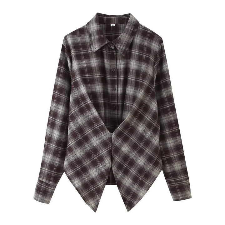 Damen Karierte Oversize-Hemdjacke mit spitz zulaufendem Saum Echoarchiv