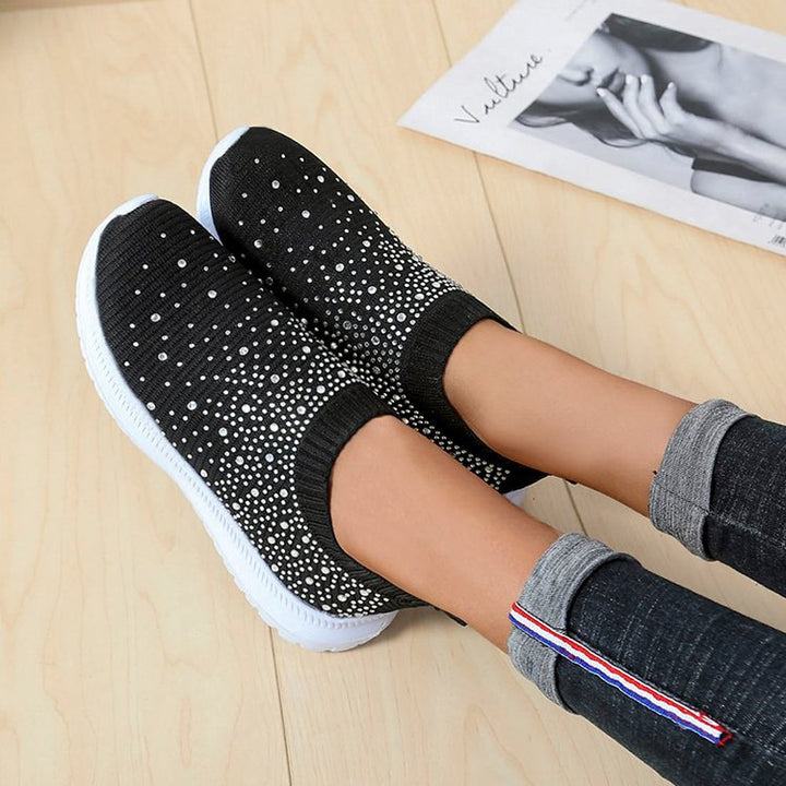 Damen Strick-Slip-On-Sneaker mit elastischem Schaft und Ziersteinen Echo Archiv