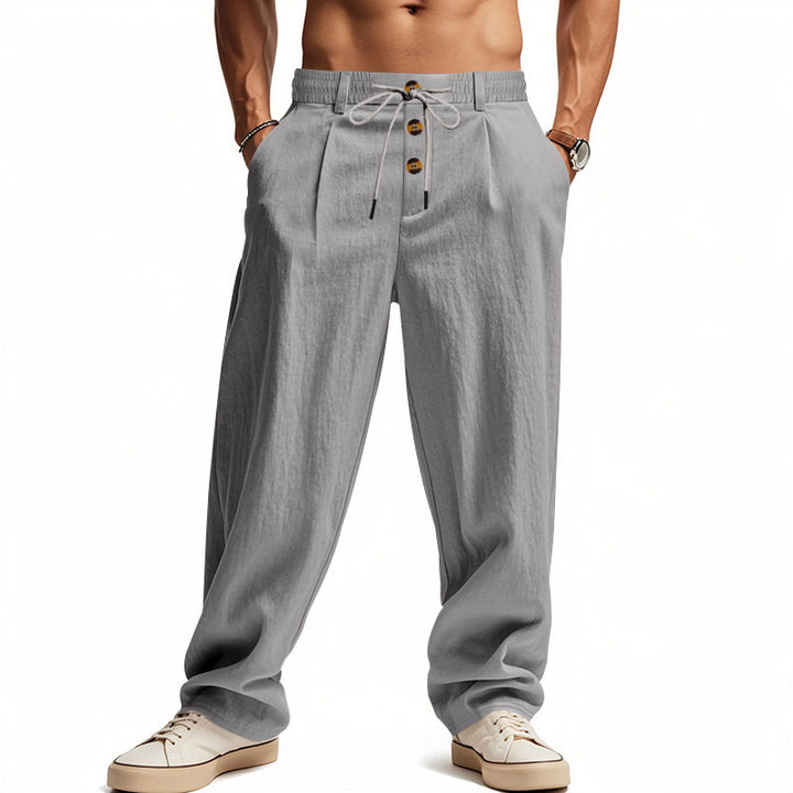 Herren lässige, lockere Freizeithose mit elastischem Bund und funktionalen Knopfdetails Echoarchiv