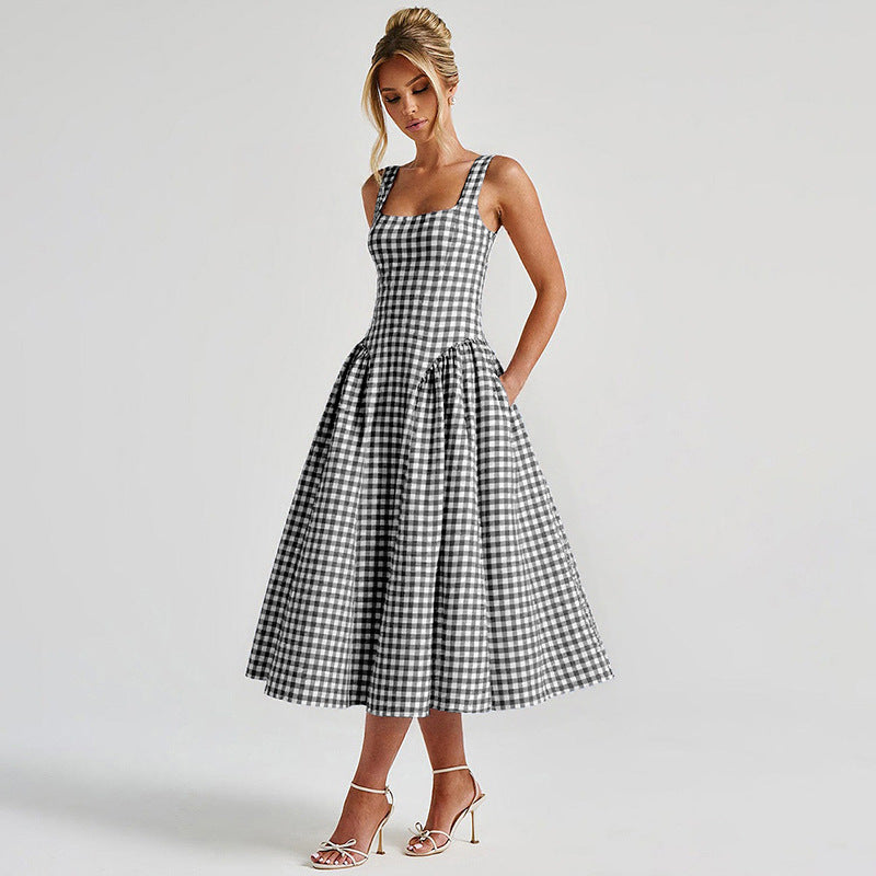 Damen Sommerliches Maxikleid mit Karo-Design und seitlichen Raffungselementen Echo Archiv