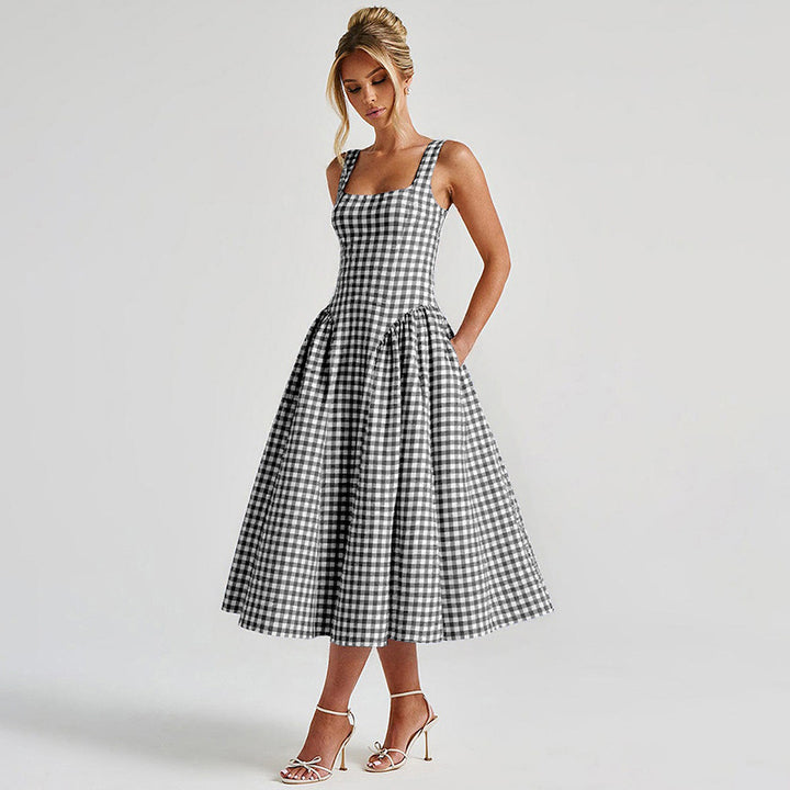 Damen Sommerliches Maxikleid mit Karo-Design und seitlichen Raffungselementen Echo Archiv