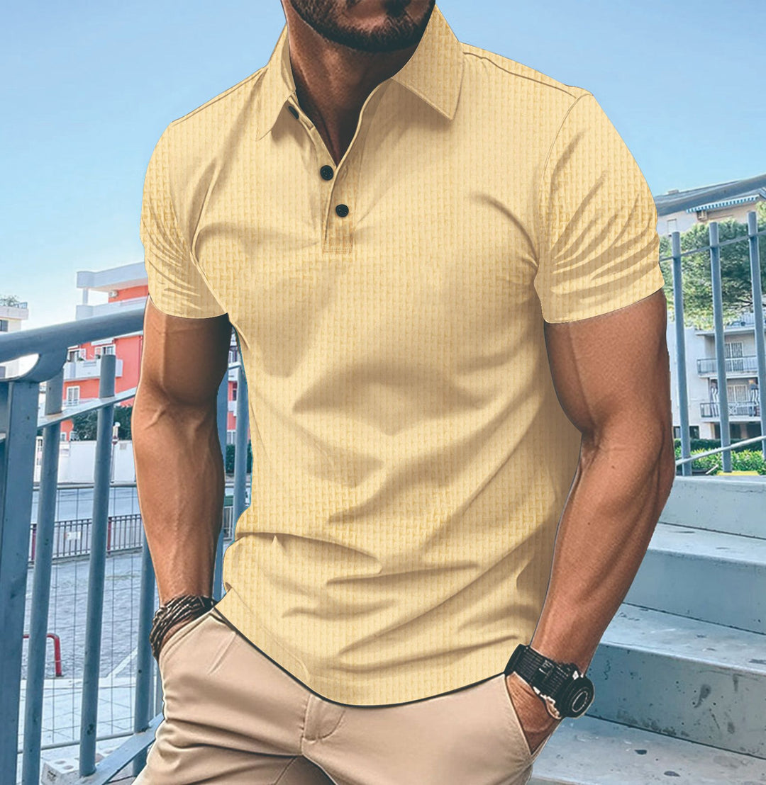 Herren modisches Kurzarm-T-Shirt mit strukturiertem Design und eleganter Knopfleiste Echoarchiv