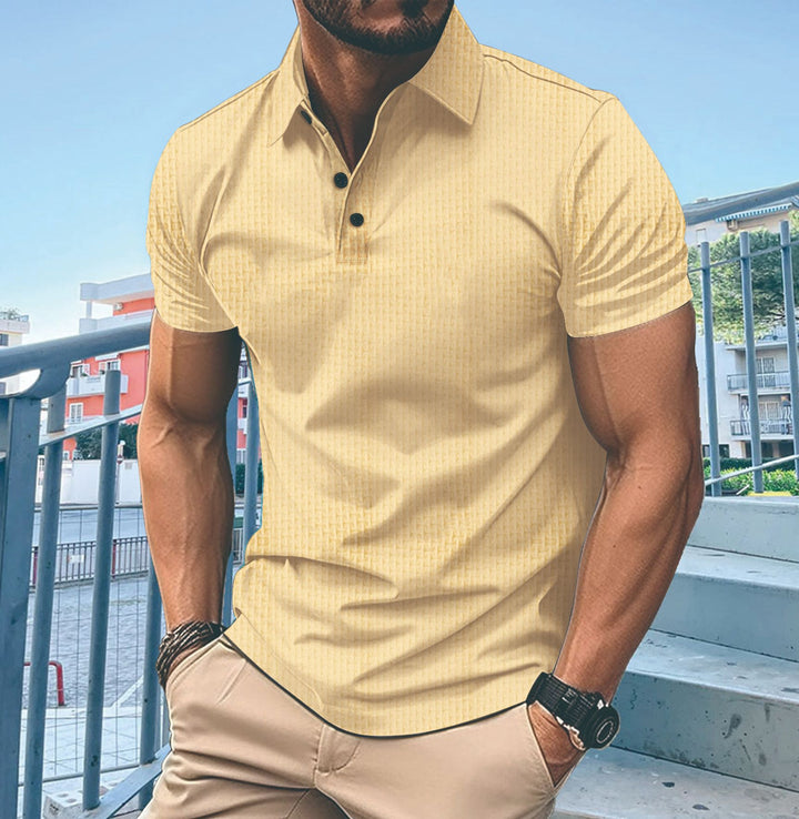 Herren modisches Kurzarm-T-Shirt mit strukturiertem Design und eleganter Knopfleiste Echoarchiv