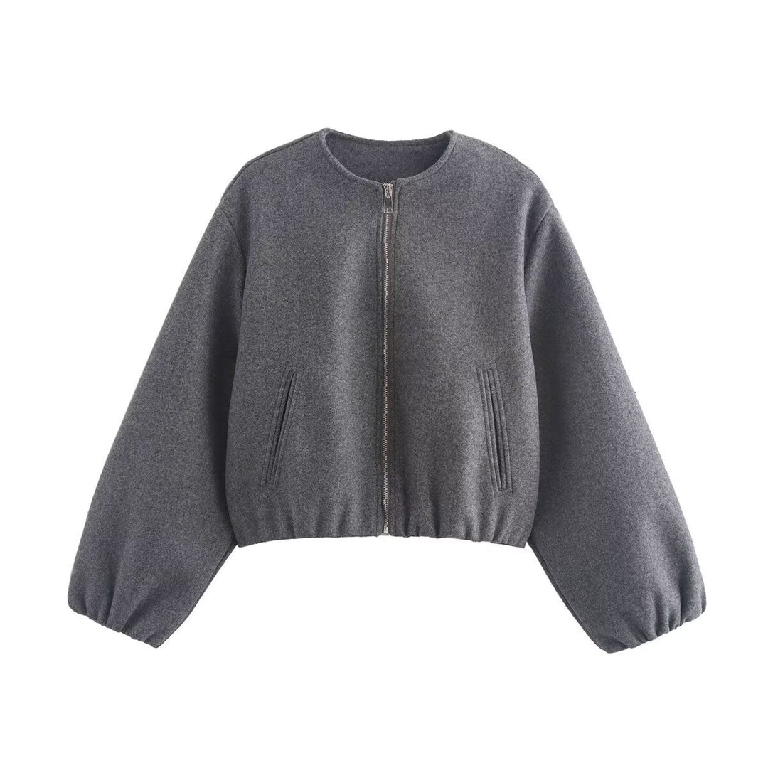 Damen bequeme und stylische Bomberjacke mit hohem Kragen und seitlichen Taschen Echoarchiv