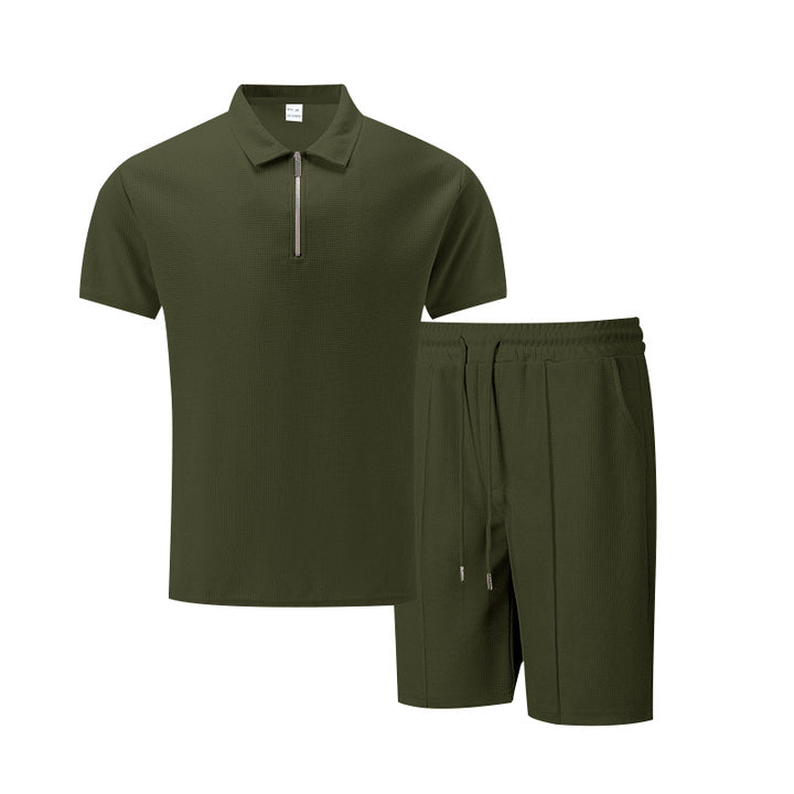 Herren sportliches Kurzarm-Poloshirt und Shorts-Set mit Reißverschluss Echoarchiv