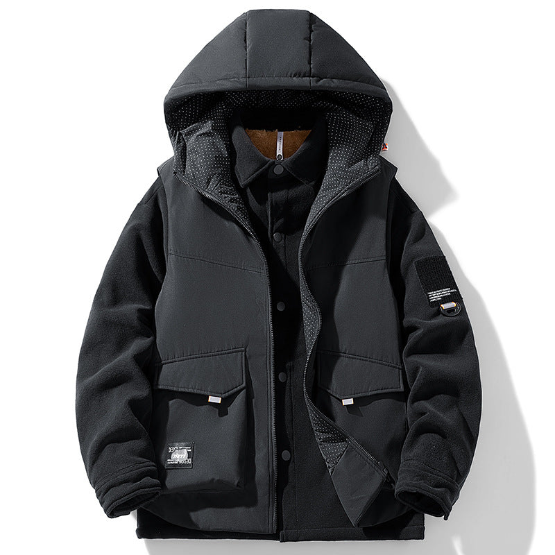 Herren Wärmende Outdoor-Kapuzenjacke mit Fleece-Innenlayer und Multifunktionstaschen – Taviero