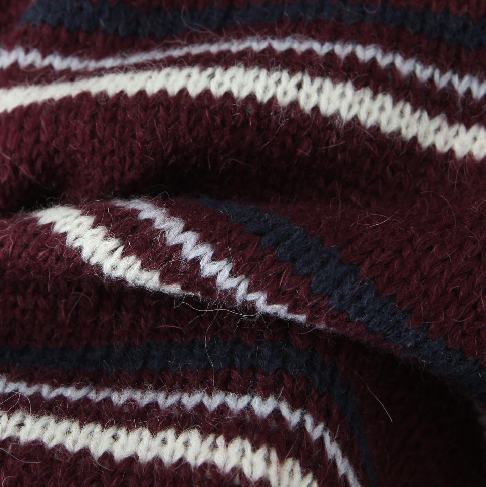 Damen Gestreifter Strickpullover mit Polokragen und oversize Ärmeln Echoarchiv
