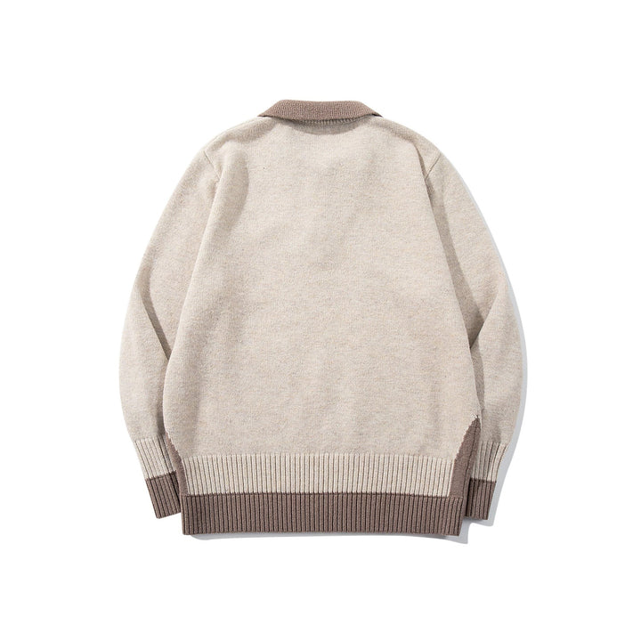 Herren Polokragen-Strickpullover mit Knopfleiste und kontrastierten Bündchen Echoarchiv