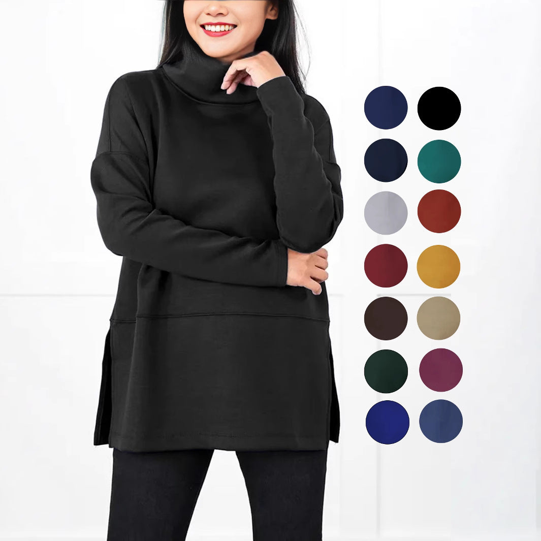 Damen Oversize Sweat-Tunika mit hohem Rollkragen, seitlichen Schlitzen und verlängertem Saum – Avérine