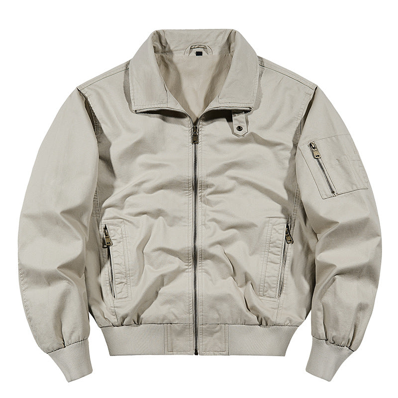Men's rugged cotton-blend utility bomber with ribbed trim and zip sleeve pocket – Brevano