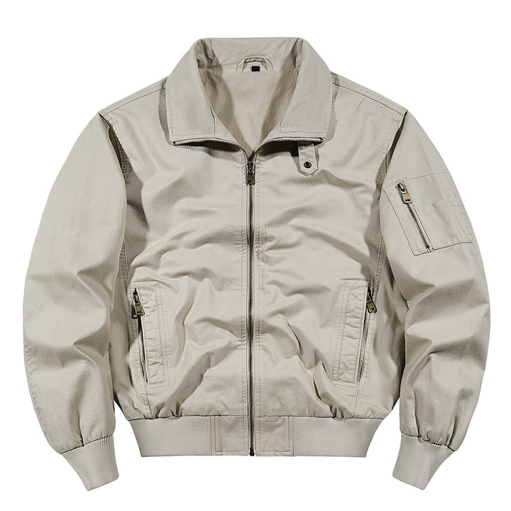 Men's rugged cotton-blend utility bomber with ribbed trim and zip sleeve pocket – Brevano