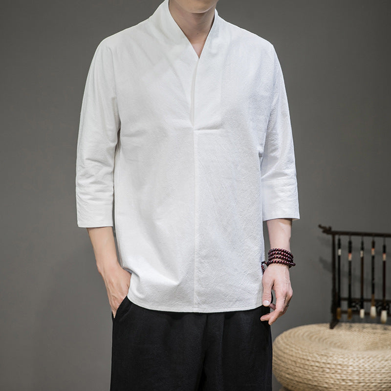 Herren nan modern geschnittene Kimono-Hemdjacke mit V-Kragen und 3/4-Ärmeln Echo Archiv