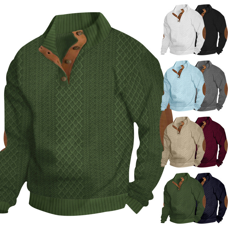 Herren Strickpullover mit innovativem Stehkragen und modernen Lederapplikationen Echoarchiv