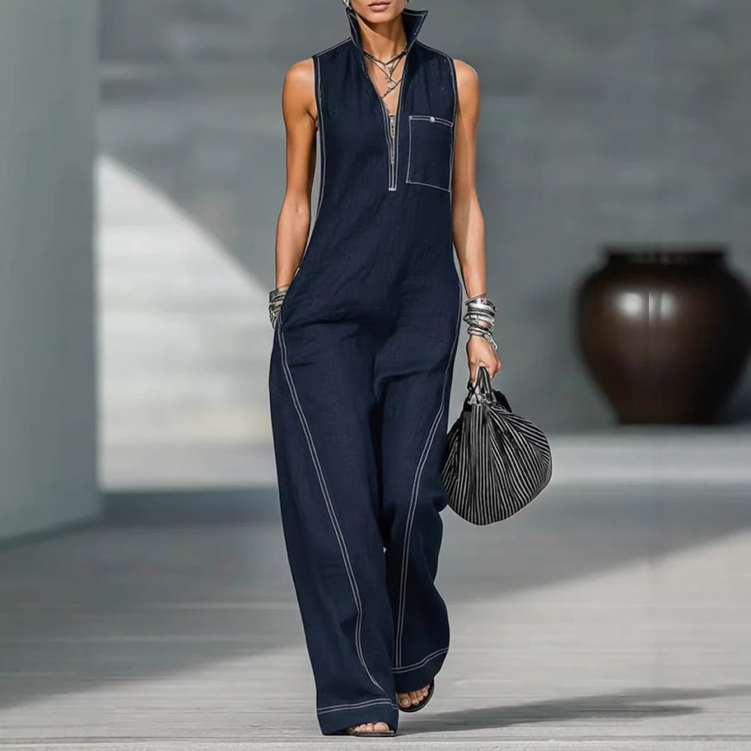 Damen Utility-Jumpsuit mit hochgeschlossenem Kragen und tiefem Reißverschluss Echo Archiv
