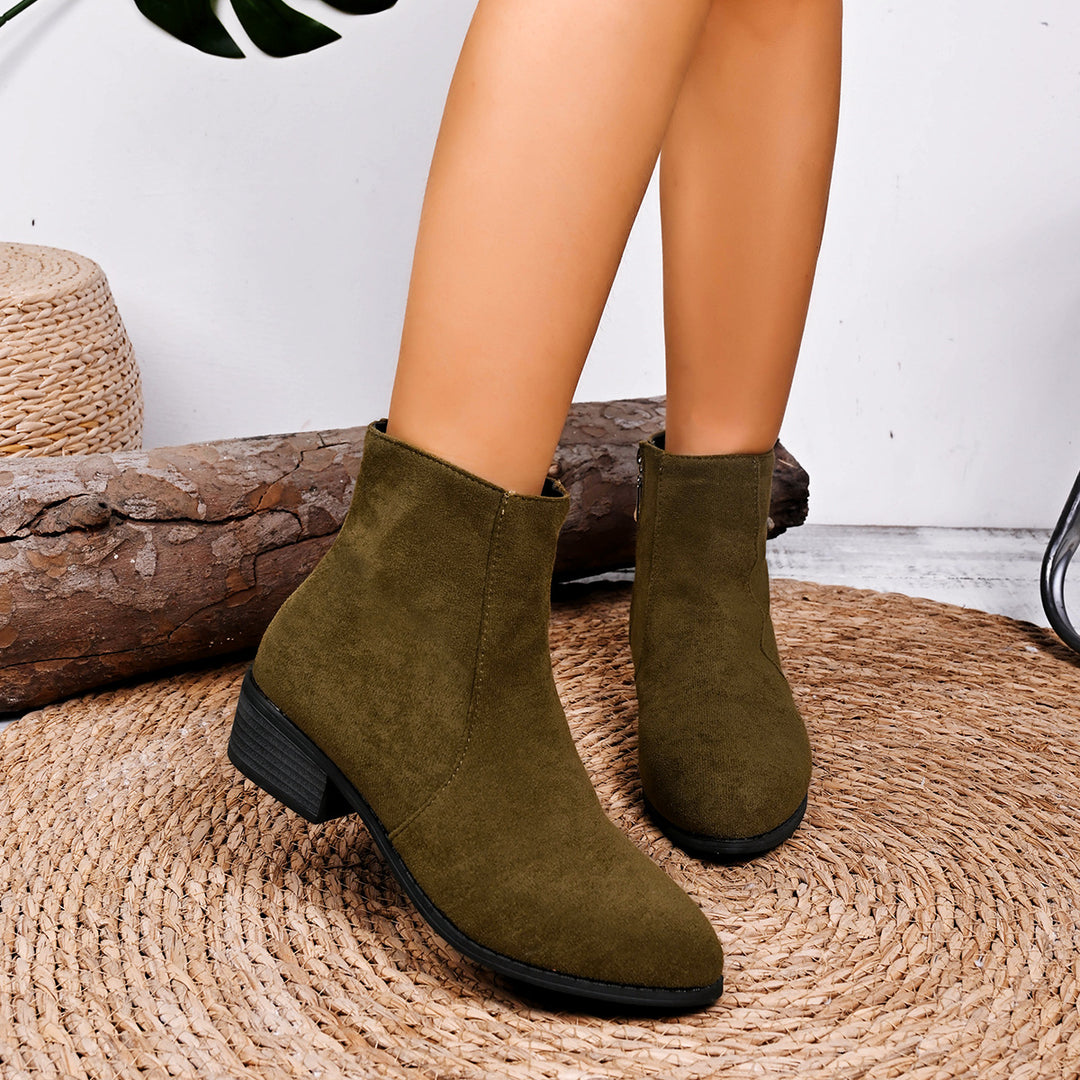 Damen nan Wildlederoptik Stiefelette mit seitlichem Reißverschluss und niedrigem Blockabsatz Echo Archiv