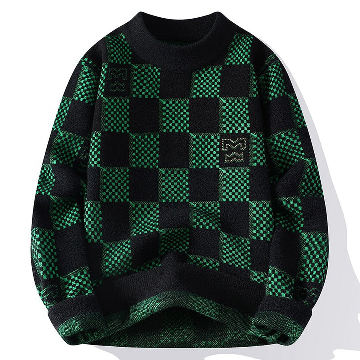 Herren nan karierter Oversize-Strickpullover mit Rundhalsausschnitt, weichem Feinstrick und strukturierter Jacquard-Musterung Echo Archiv