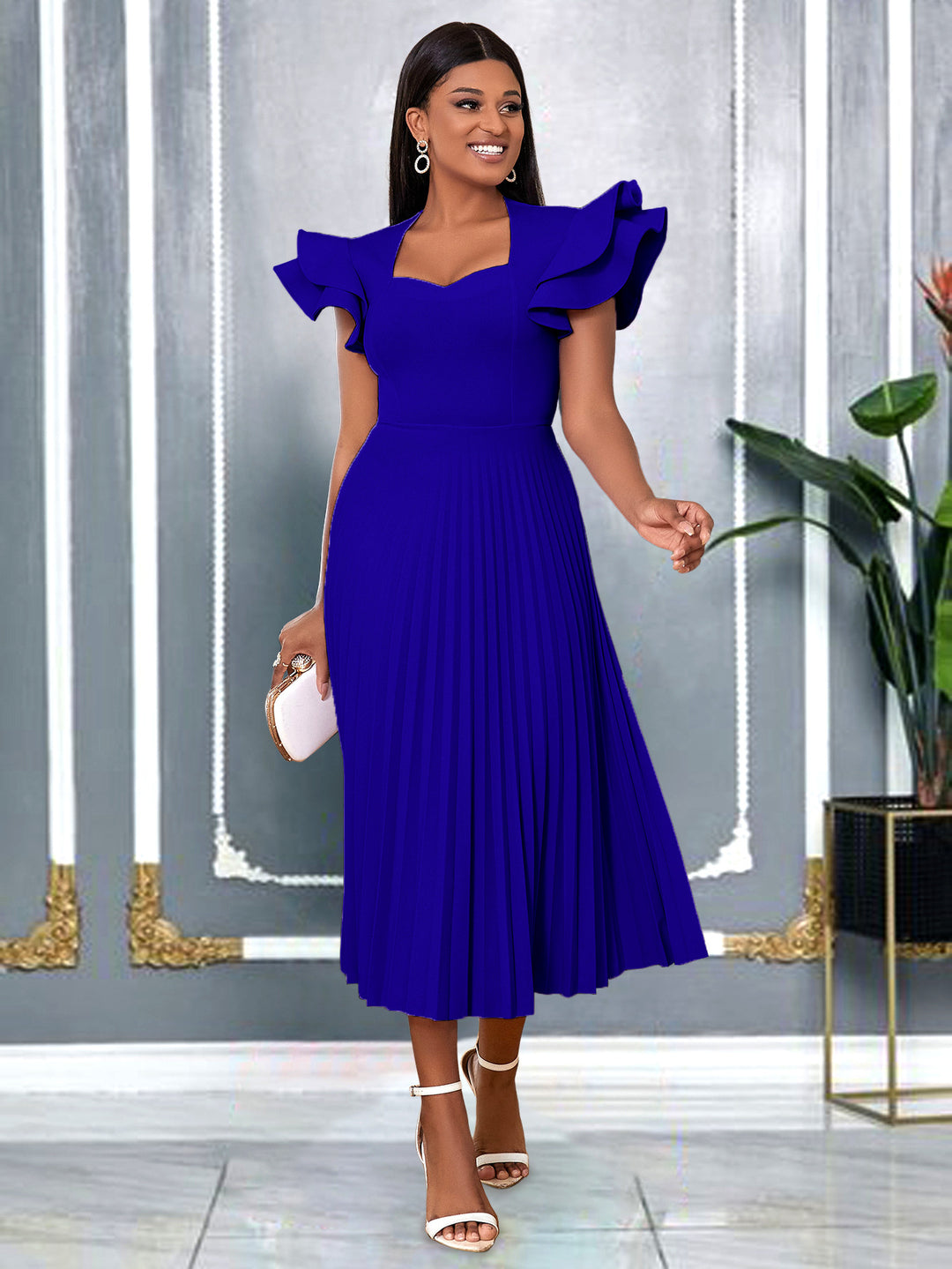Damen plissiertes Maxikleid mit eleganten Rüschendetails Echo Archiv