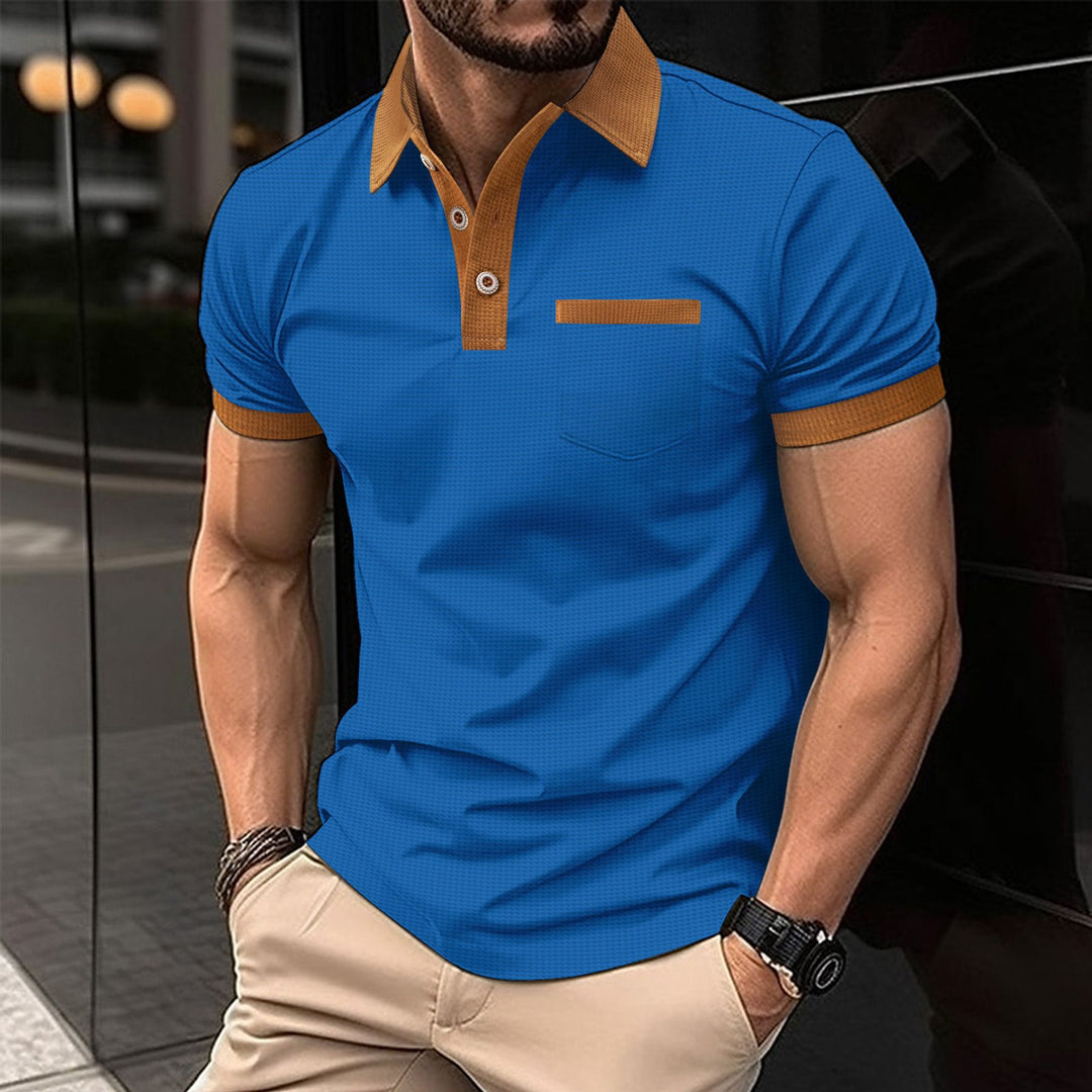 Herren Polohemd mit modernem Farbkontrast und praktischer Brusttasche Echoarchiv