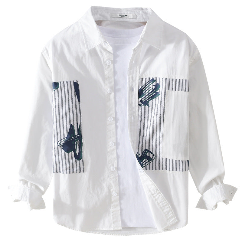 Herren Casual-Overshirt aus Baumwollpopeline mit gestreiften Patch-Einsätzen und Pinselprint Echoarchiv