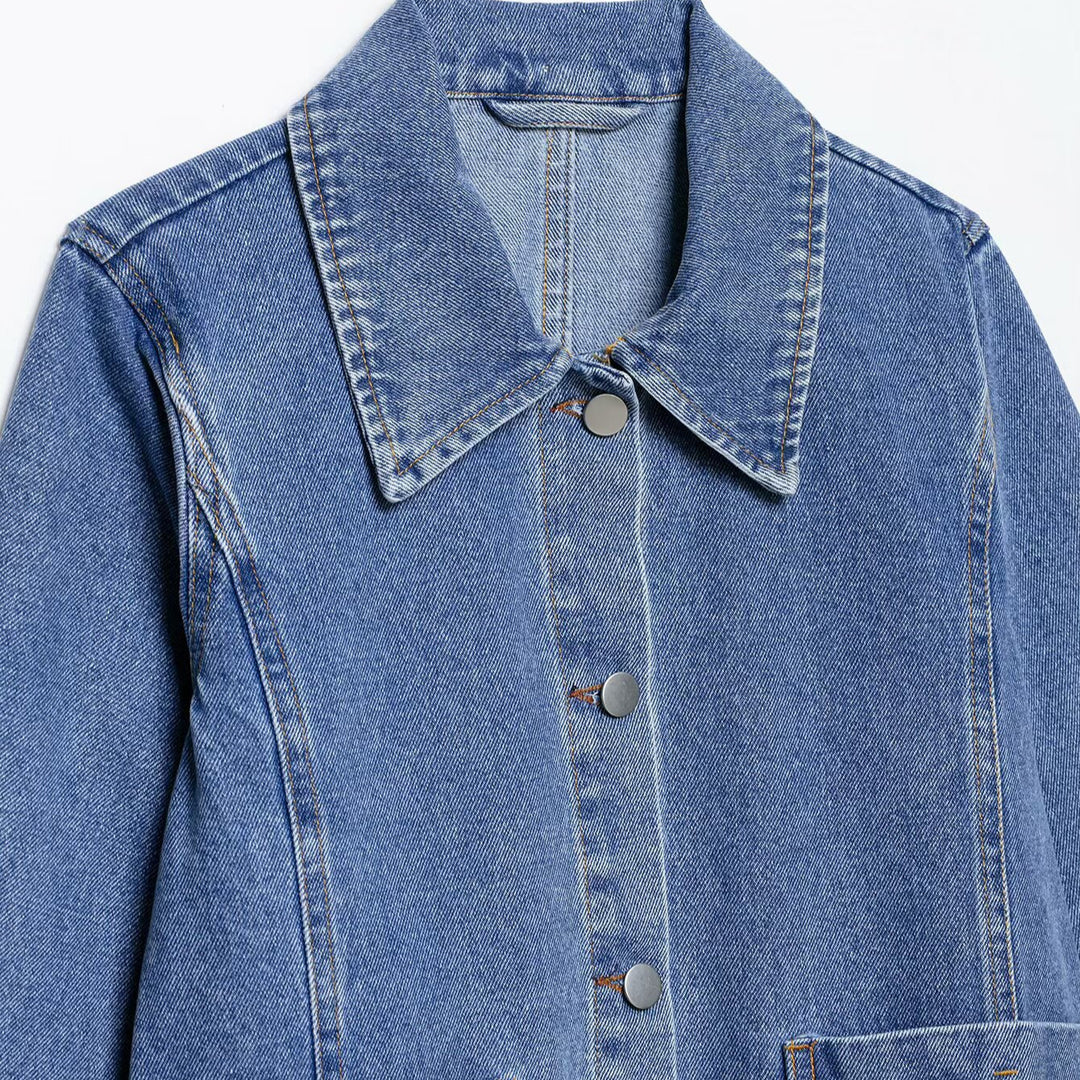 Damen Oversize-Jeansjacke mit Hemdkragen und großen aufgesetzten Taschen Echo Archiv