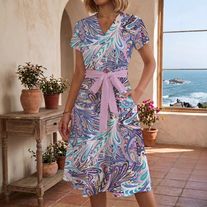 Damen Sommerliches Kleid mit taillierbarem Bindegürtel und floralem Muster Echo Archiv