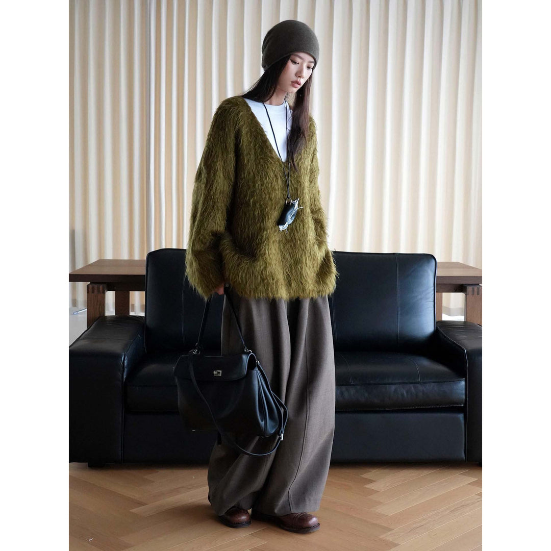 Damen Kuscheliger V‑Ausschnitt Flokati‑Cardigan mit Oversize‑Silhouette Echoarchiv