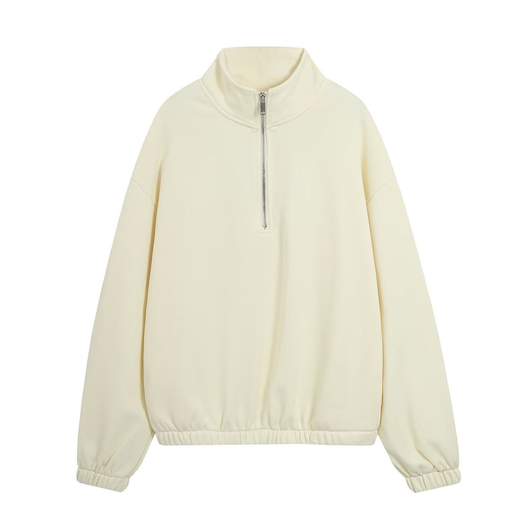 Damen Oversize Pullover mit Halbzip‑Stehkragen, elastischem Saum und überschnittenen Ärmeln Echoarchiv