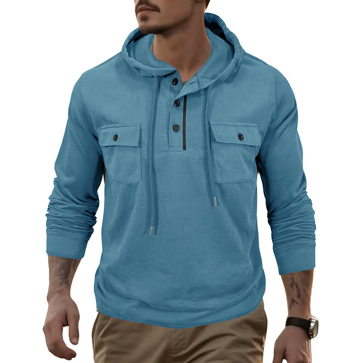 Herren Kapuzenshirt mit praktischen Brusttaschen und modischem Henley-Ausschnitt Echoarchiv