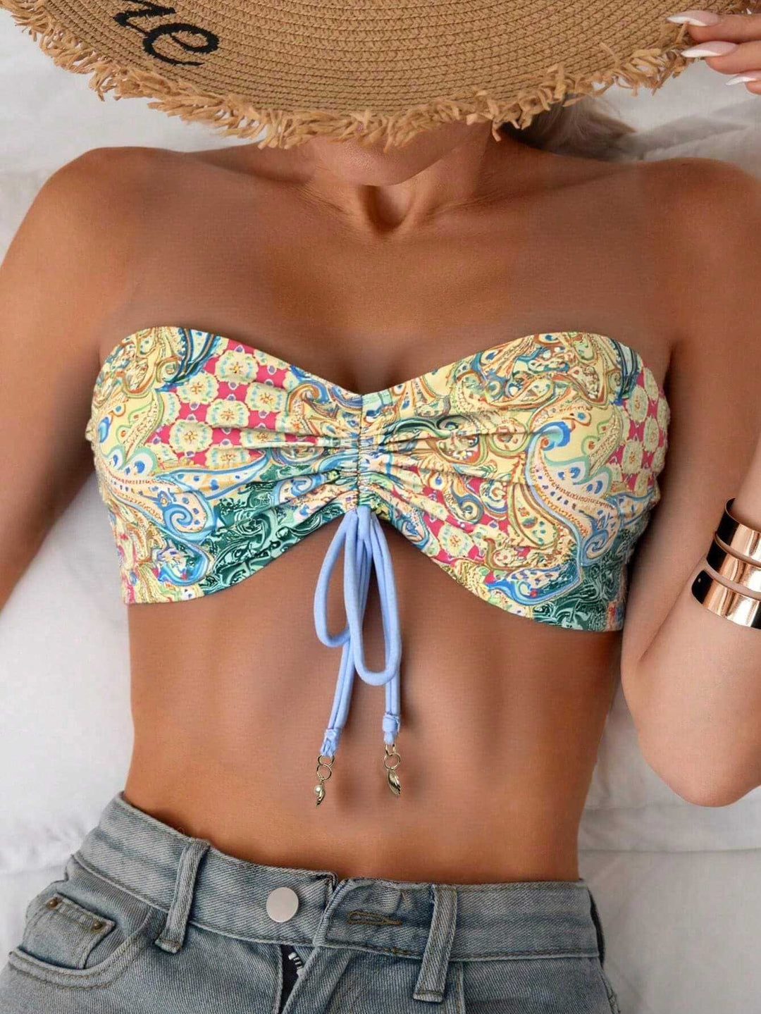 Damen Bandeau-Bikini-Oberteil mit verspieltem Muster Echo Archiv