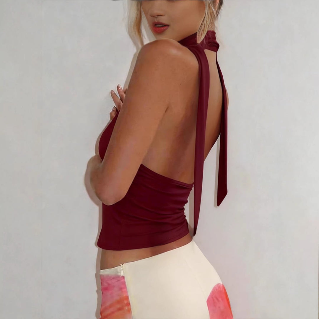 Damen Neckholder-Top mit tiefem Ausschnitt und Raffung Echo Archiv