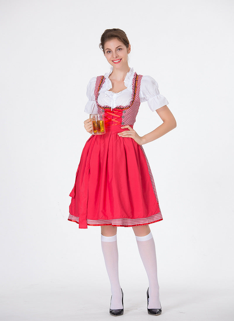 Damen nan traditionelles Dirndl mit Schnürcorsage, knielangem Tellerrock und Schürze Echo Archiv