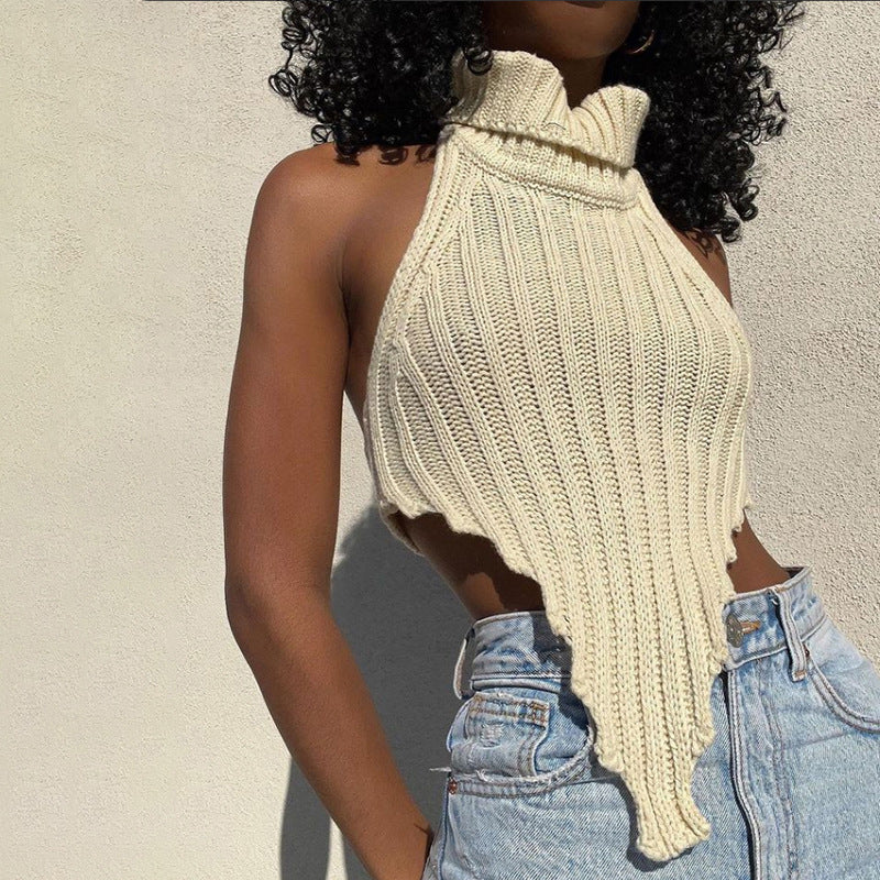 Damen cropped Stricktop mit hohem Kragen Echo Archiv