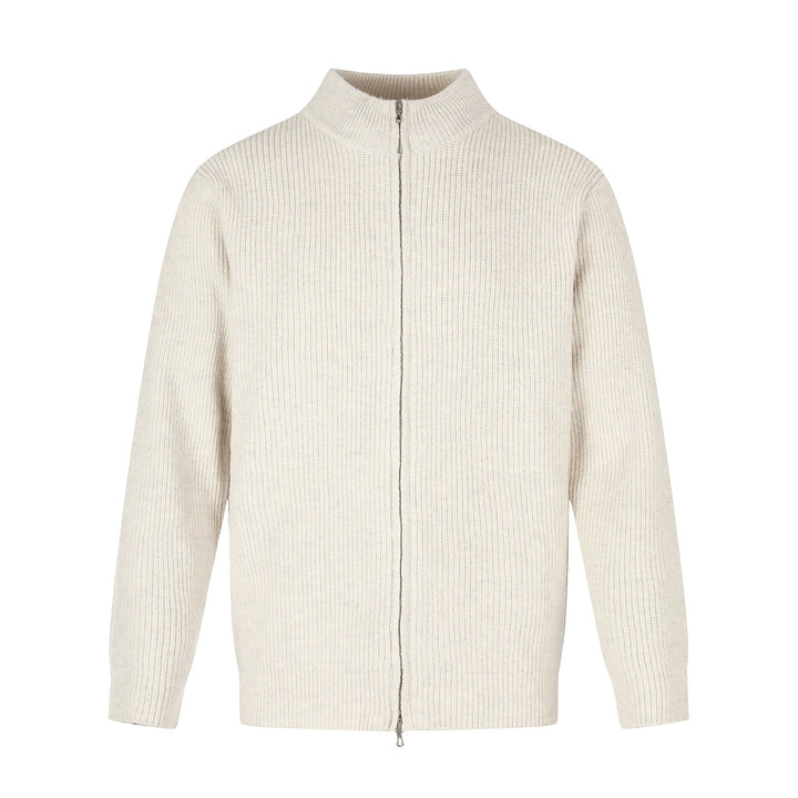 Unisex Gerippte Strick-Cardigan mit Stehkragen, Zweiwege-Reißverschluss und Rippstruktur Echoarchiv