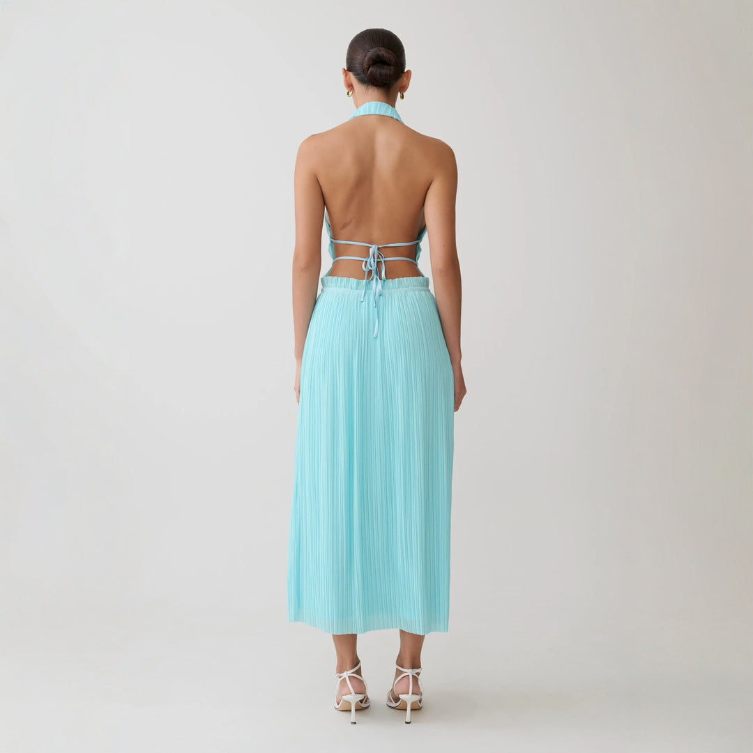 Damen Fließendes Maxikleid mit tiefem V-Ausschnitt und Plisseedetails Echo Archiv