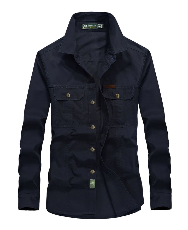 Herren Canvas-Utility-Hemdjacke mit Kontrastnähten und Brustpattentaschen – Taviero