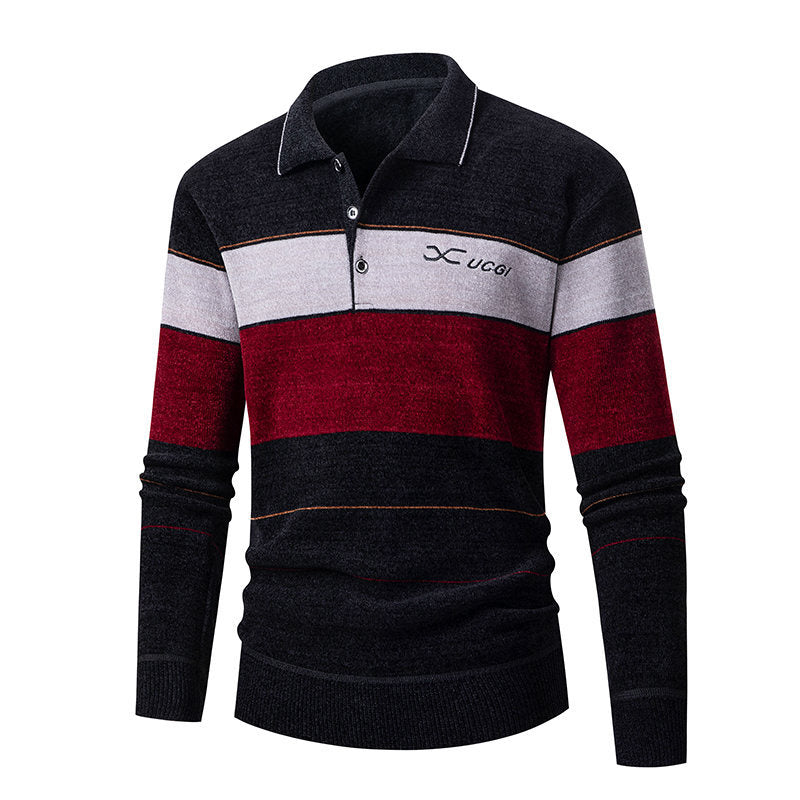 Herren Langarm Polohemd mit gestreiftem Design und Knopfleiste Echoarchiv