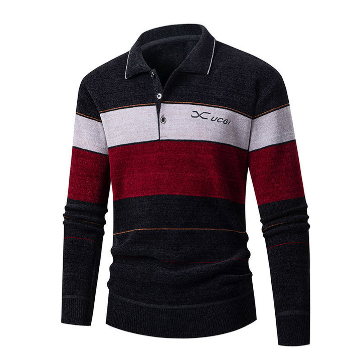 Herren Langarm Polohemd mit gestreiftem Design und Knopfleiste Echoarchiv