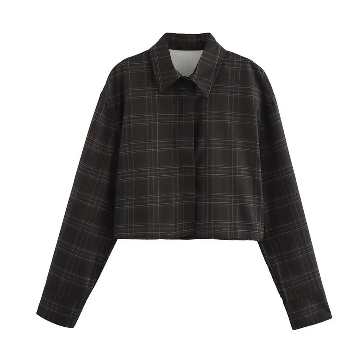 Damen Cropped Kastenförmige Hemdjacke im Karomuster mit verdeckter Knopfleiste Echo Archiv