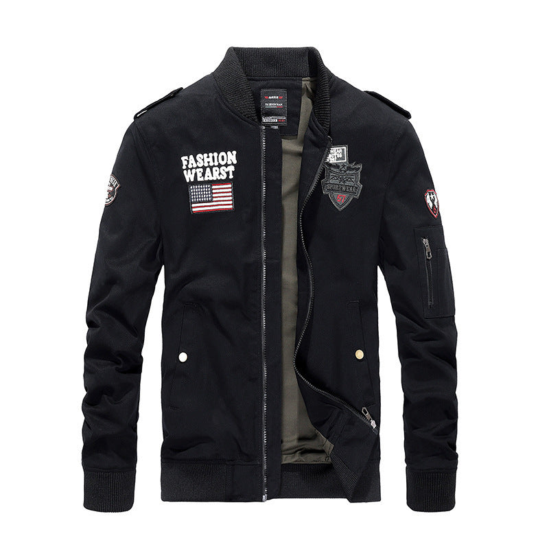 Herren Vintage-Canvas Bomberjacke mit Patchapplikationen und Ärmeltasche Echo Archiv